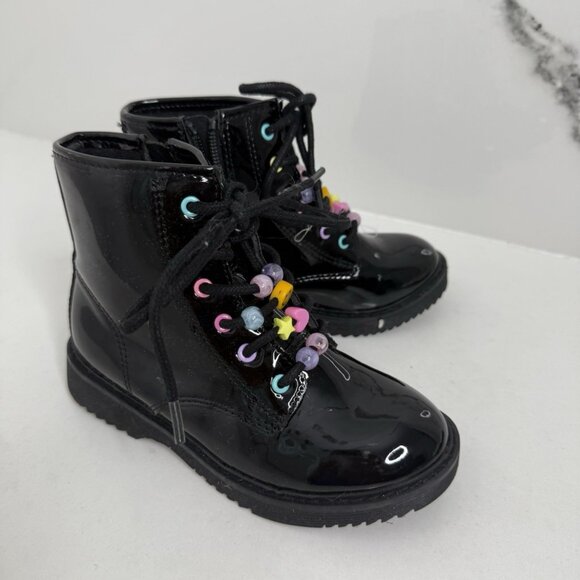 Girls Children’s Place Black Patent Leather Boot Side Zipper Fall Winter Sz 12 - Picture 1 of 6